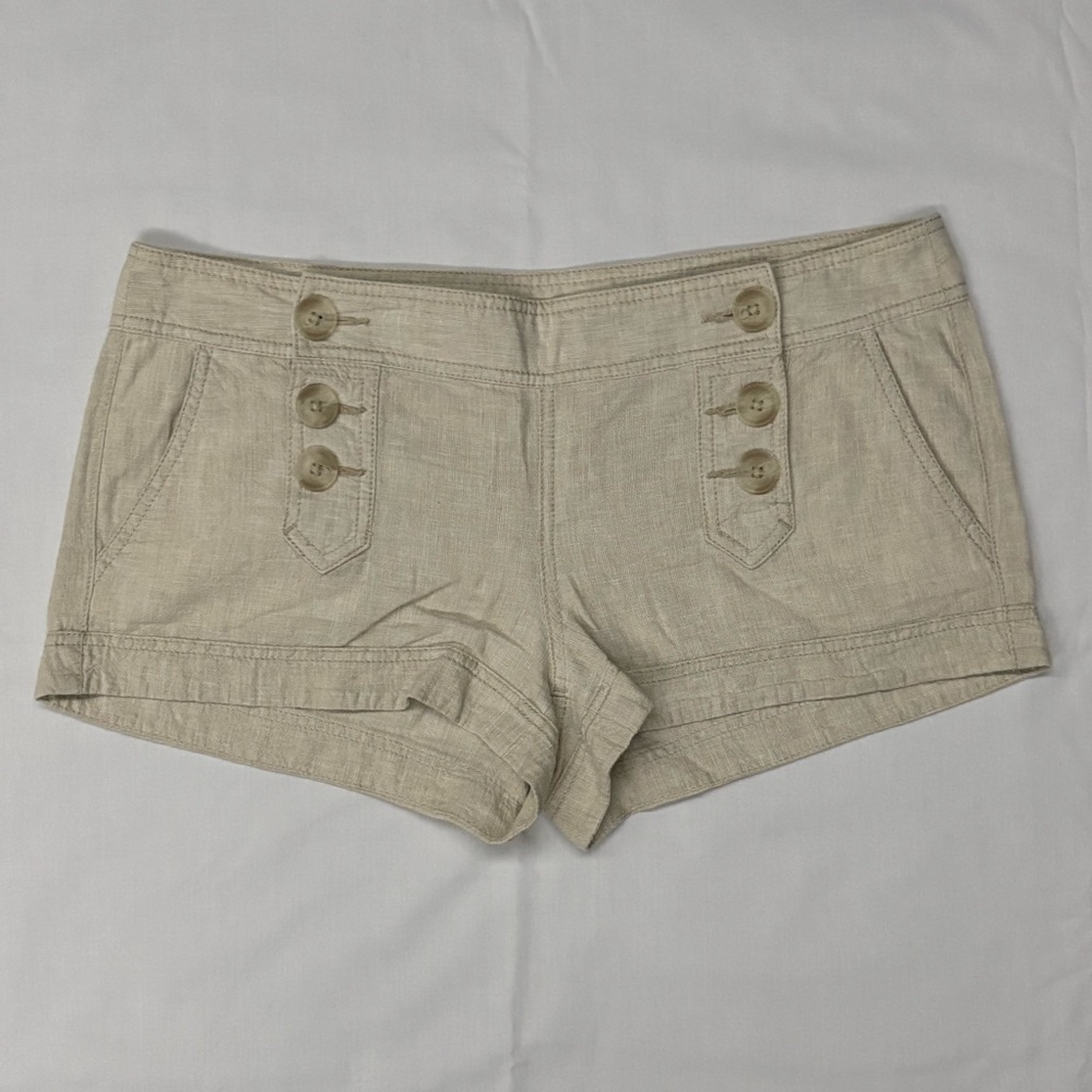 Express Low Rise Linen Blend Sailor Style Button Front Micro Shorts Tan Size 8